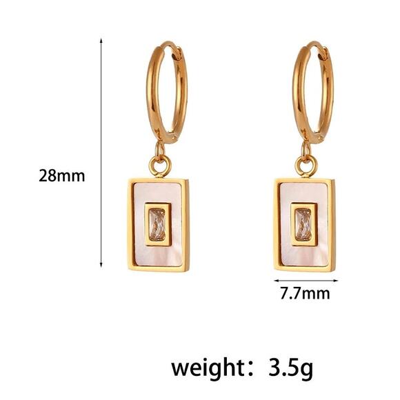 White Shell Vintage Acrylic Pendant Earrings 18K Gold Plated Stainless‎ S… - Picture 10 of 10